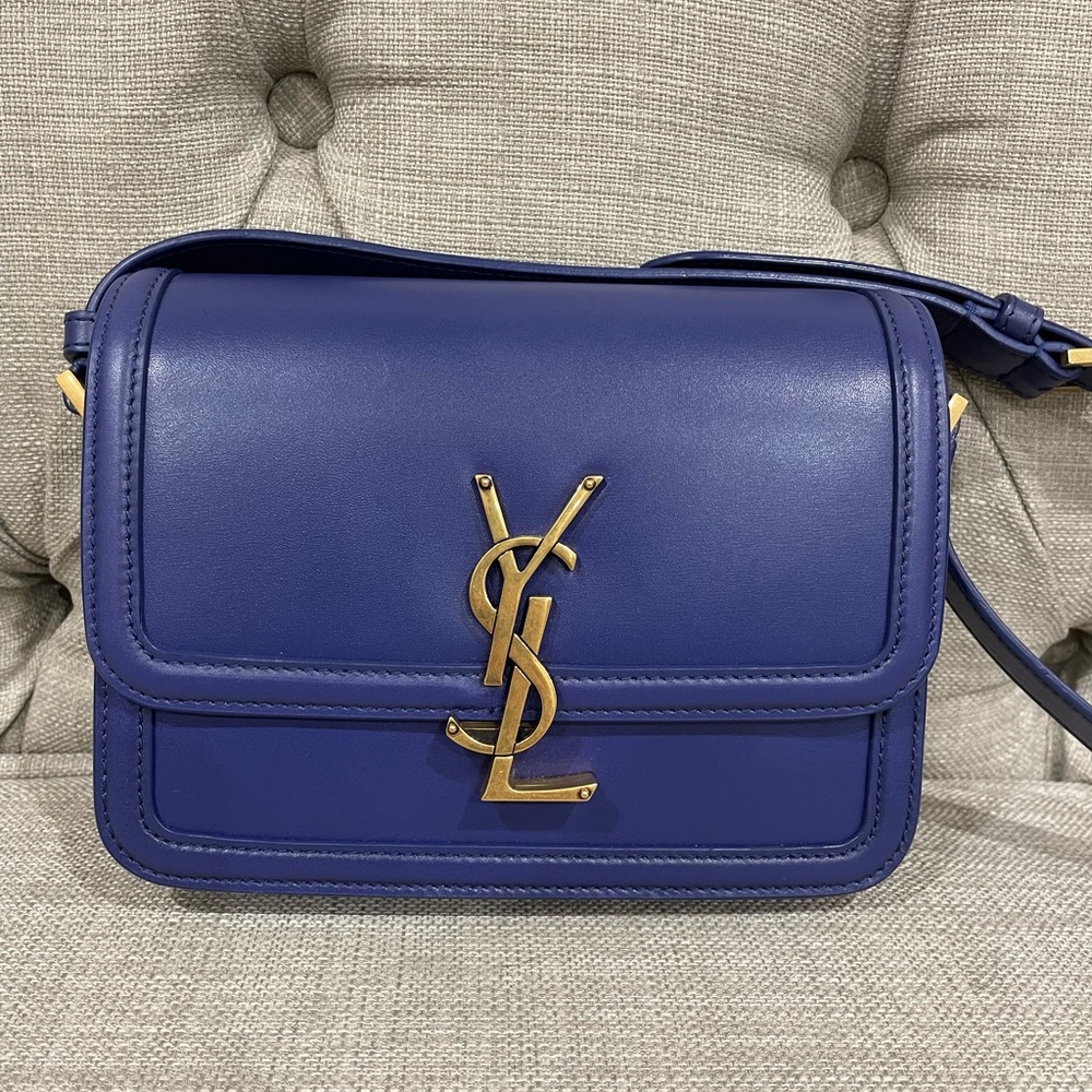 Saint Laurent solferino small leather satchel crossbody blue